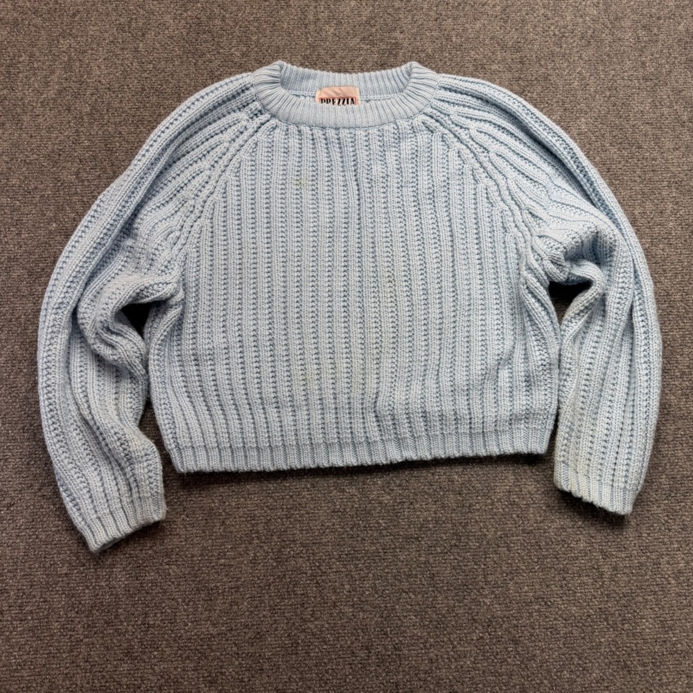 Vintage Prezzia Light Blue Ribbed Knit Raglan Sweater Womens Large